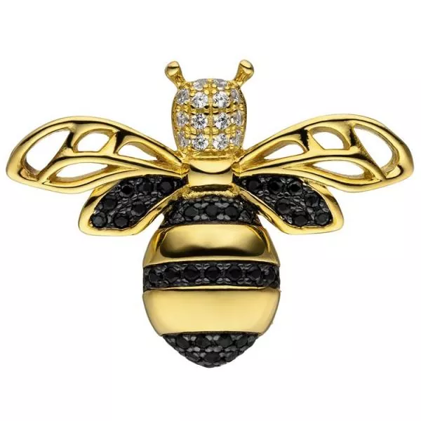 Anhänger Biene 925 Sterling Silber gold vergoldet 38 Zirkonia