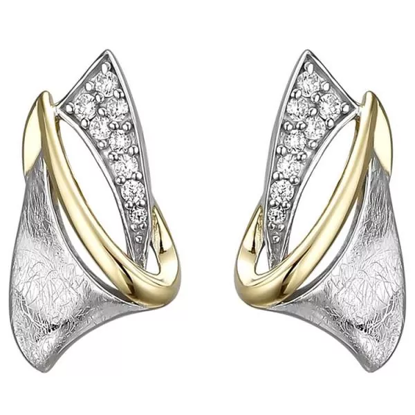 Ohrstecker 925 Sterling Silber bicolor vergoldet eismatt 16 Zirkonia Ohrringe