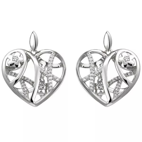 Ohrhänger Herz/Blumen 925 Sterling Silber 70 Zirkonia Ohrringe