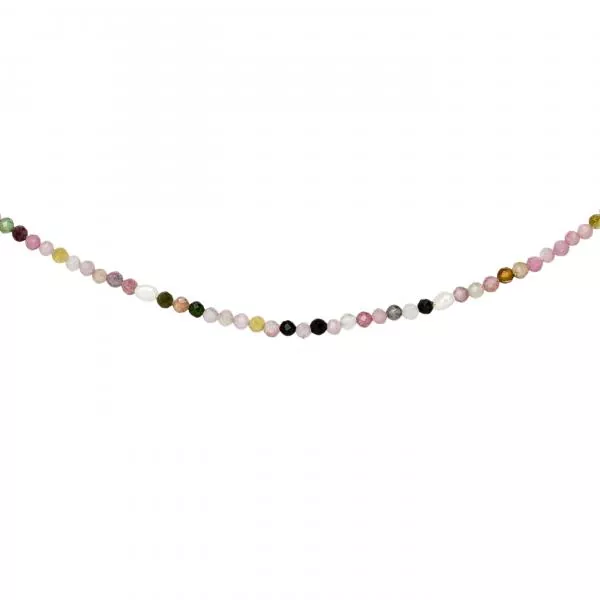 Halskette Kette mit Süßwasser Perlen und Turmalin 46 cm