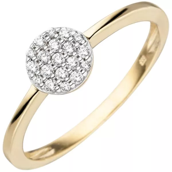 Damen Ring 333 Gelbgold 9 Zirkonia, 6,5 mm breit