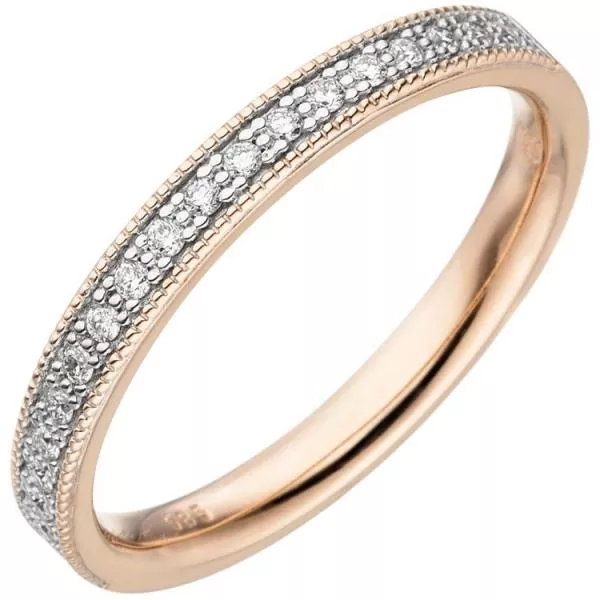 Damen Ring 585 Gold Rotgold 19 Diamanten