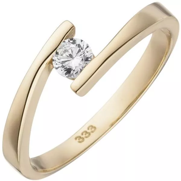 Damen Ring 333 Gelbgold mit 1 Zirkonia Goldring