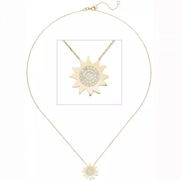 Collier Kette mit Anhänger Sonne 333 Gold Gelbgold 37 Zirkonia 44 cm