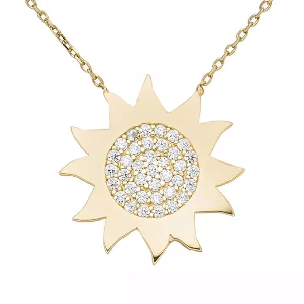 Collier Kette mit Anhänger Sonne 333 Gold Gelbgold 37 Zirkonia 45 cm