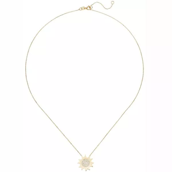 Collier Kette mit Anhänger Sonne 333 Gold Gelbgold 37 Zirkonia 45 cm