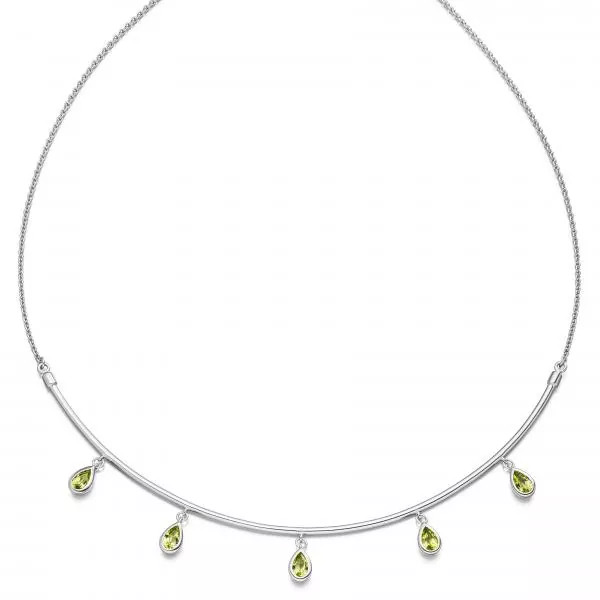 Collier Halskette 585 Gold Weißgold 5 Peridote grün 44 cm Kette