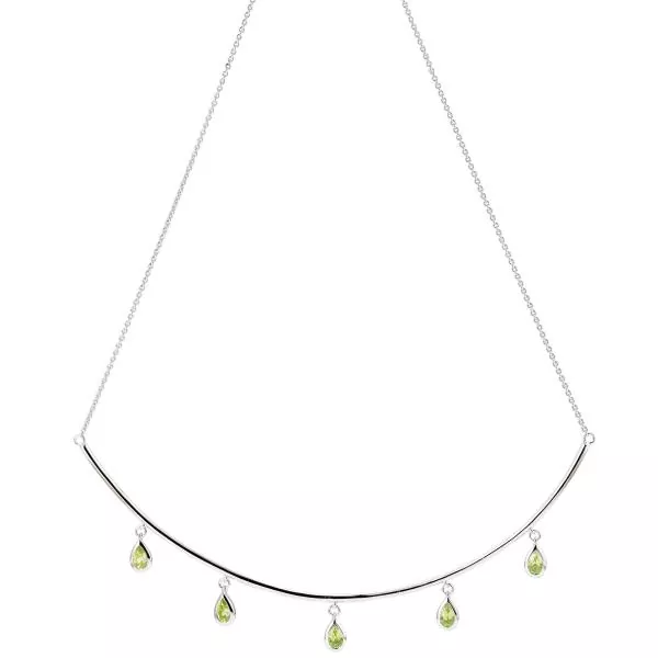 Collier Halskette 585 Gold Weißgold 5 Peridote grün 44 cm Kette