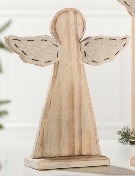 30 cm großer Engel als Dekoständer aus Holz und Textil