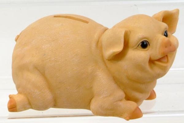 Spardose Sparschwein naturfarben, geradeaus schauend, 16 cm