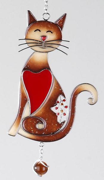 Tiffany Fensterdeko Dekoanhänger Katze mit Herz nach rechts