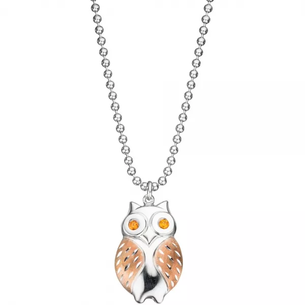 Anhänger Eule 925 Silber rotgold vergoldet bicolor 2 Zirkonia orange