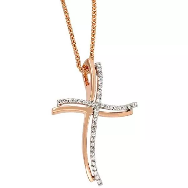 Anhänger Kreuz 585 Weißgold Rotgold bicolor 42 Diamanten Brillanten