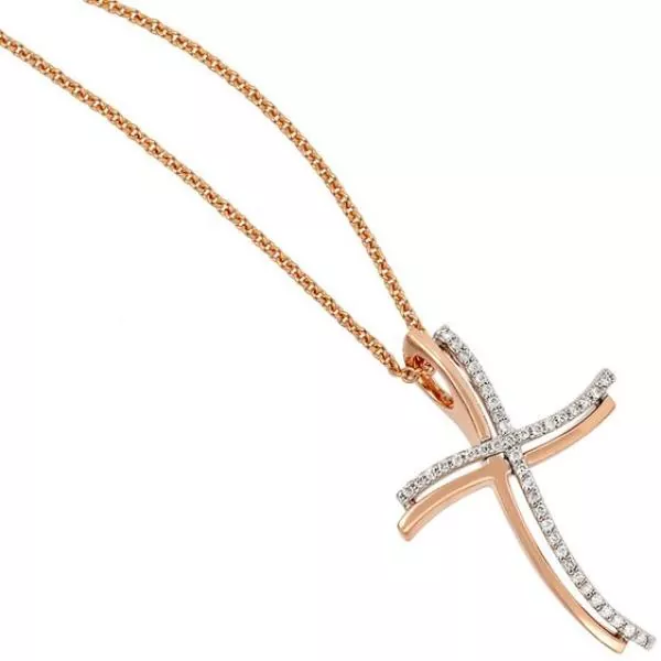 Anhänger Kreuz 585 Weißgold Rotgold bicolor 42 Diamanten Brillanten