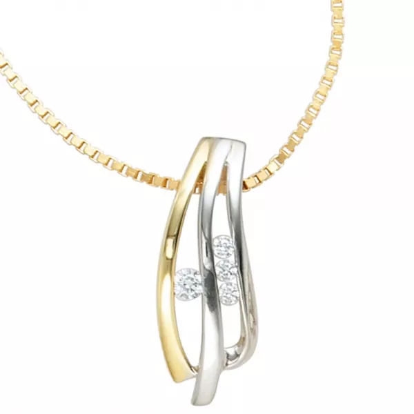 Anhänger 925 Sterling Silber rhodiniert teilvergoldet 4 Zirkonia