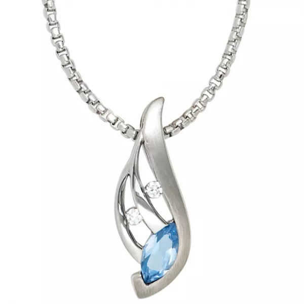 Anhänger 925 Sterling Silber rhodiniert teilmattiert Zirkonia blau
