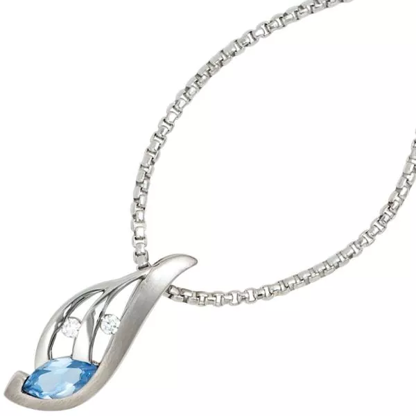 Anhänger 925 Sterling Silber rhodiniert teilmattiert Zirkonia blau