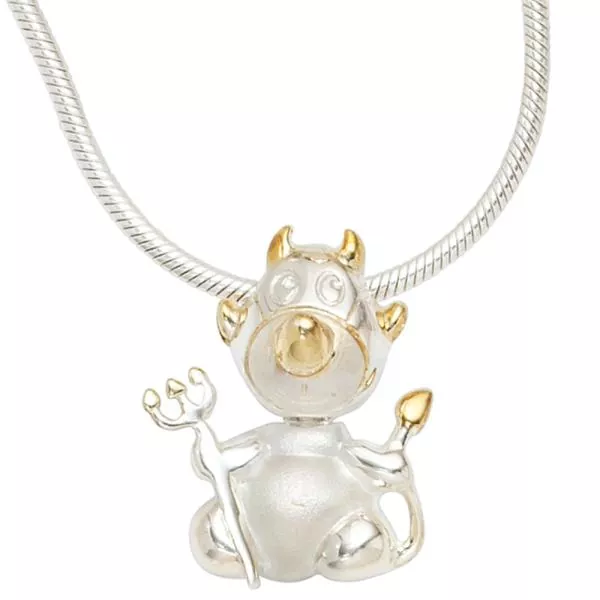 Anhänger Teufel 925 Sterling Silber bicolor vergoldet mattiert