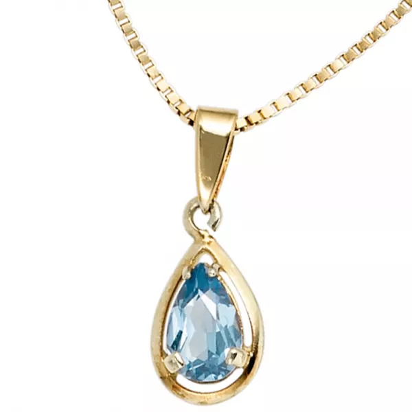 Anhänger Tropfen 333 Gold Gelbgold 1 Spinell blau Gold Anhänger
