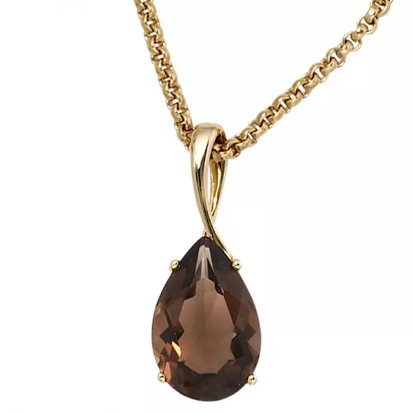 Anhänger Tropfen 333 Gold Gelbgold 1 Rauchquarz braun Gold Anhänger