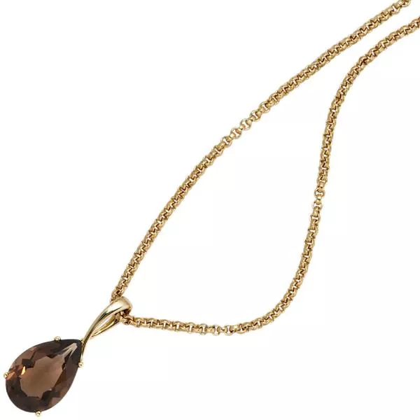 Anhänger Tropfen 333 Gold Gelbgold 1 Rauchquarz braun Gold Anhänger
