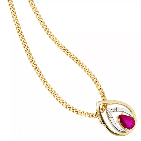 Anhänger Tropfen 585 Gelbgold 3 Diamanten Brillanten 1 Rubin rot