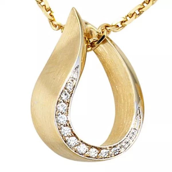 Anhänger Tropfen 585 Gelbgold bicolor teilmatt 10 Diamanten
