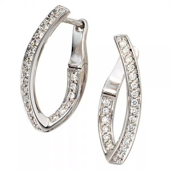 Creolen 585 Gold Weißgold 42 Diamanten Brillanten Ohrringe