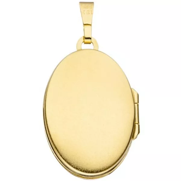 Medaillon oval für 2 Fotos aus 333 Gelbgold 4 Zirkonia zum Öffnen