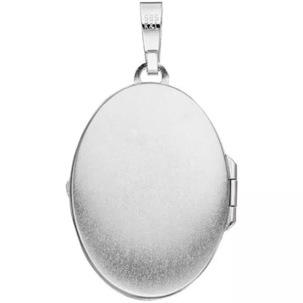 Medaillon oval 585 Weißgold mattiert 2 Diamanten Anhänger zum Öffnen