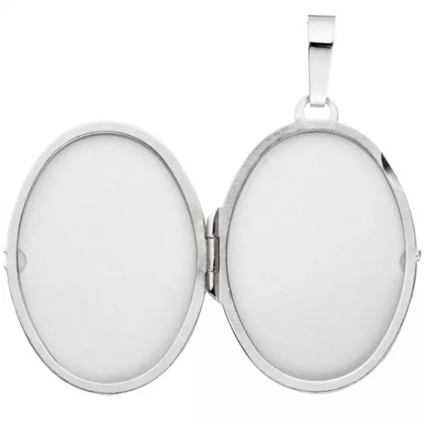 Medaillon oval 585 Weißgold mattiert 2 Diamanten Anhänger zum Öffnen