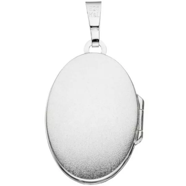 Medaillon oval für 2 Fotos 925 Sterling Silber mattiert zum Öffnen