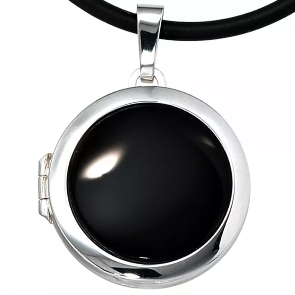 Medaillon rund 925 Sterling Silber 1 Onyx schwarz Anhänger zum Öffnen