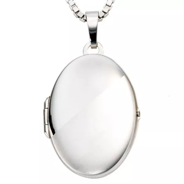 Medaillon oval 585 Gold Weißgold mattiert Anhänger zum Öffnen
