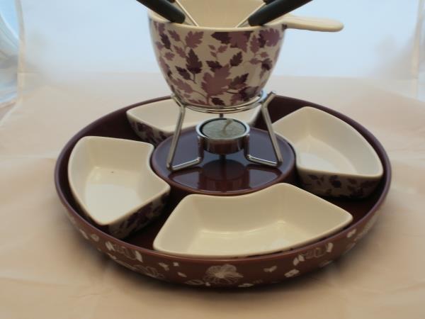 Fondue-Set-Keramik mit 4 Schalen, 18,5 cm hoch