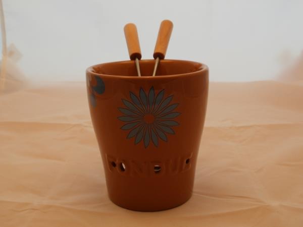 11 cm hoher Fondue-Becher aus Keramik, Flower
