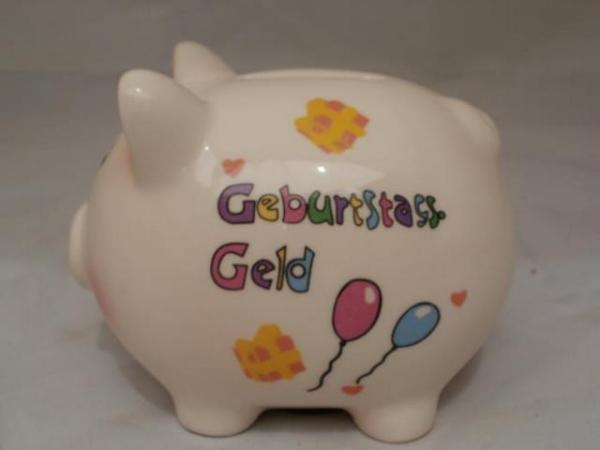 12 cm großes Sparschwein Geburtstags-Geld mit bunten Luftballons