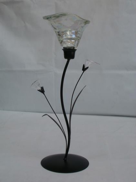32 cm hoher Teelichthalter aus Glas und Metall