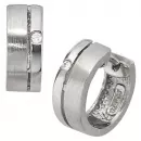 Creolen rund aus 925 Sterling Silber mattiert 2 Zirkonia Ohrringe