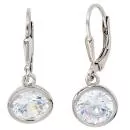 Boutons rund aus 925 Sterling Silber rhodiniert 2 Zirkonia Ohrhänger