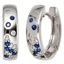 Creolen aus 585 Weißgold 18 Diamanten Brillanten 14 Saphre blau Ohrringe