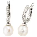 Creolen aus Silber 2 Süßwasserperlen Perlen 14 Zirkonia Ohrringe