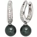 Creolen aus Silber 2 synthetische Perlen 20 Zirkonia Ohrringe