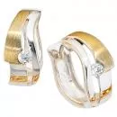 Creolen 925 Sterling Silber bicolor vergoldet mattiert 2 Zirkonia Ohrringe