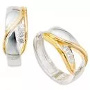 Creolen rund aus 925 Sterling Silber bicolor vergoldet 6 Zirkonia Ohrringe