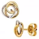 Ohrstecker verschlungen 585 Gelbgold Weißgold bicolor 2 Diamanten
