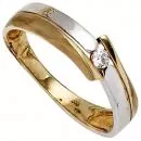 Damen Ring 333 Gelbgold Weißgold teil matt 1 Zirkonia Goldring