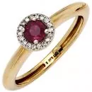 Damen Ring 585 Gelbgold Rubin rot 18 Diamanten