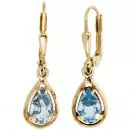 Boutons Tropfen aus 333 Gelbgold 2 Spinelle hellblau blau Ohrhänger