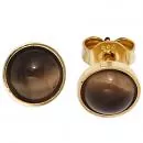 Ohrstecker rund 333 Gelbgold 2 Tigeraugen braun Goldohrstecker